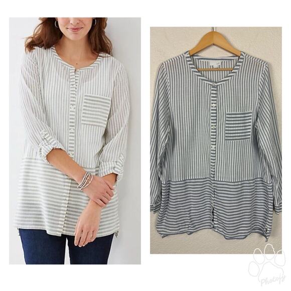 J. Jill Tops - J Jill 100% Cotton Womens Top Sz‎ Large Blue White Beachy Coastal Beach Resort